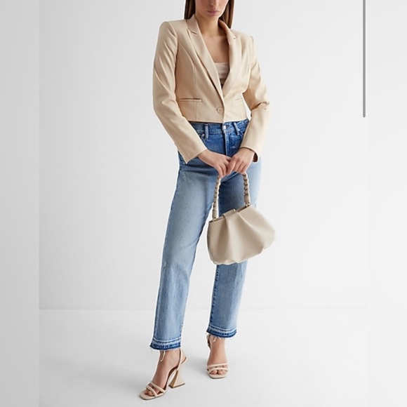 NWT EXPRESS High Waisted Medium Wash Drop Hem Straight Ankle Jeans, 4 short (4S) - Picture 14 of 14